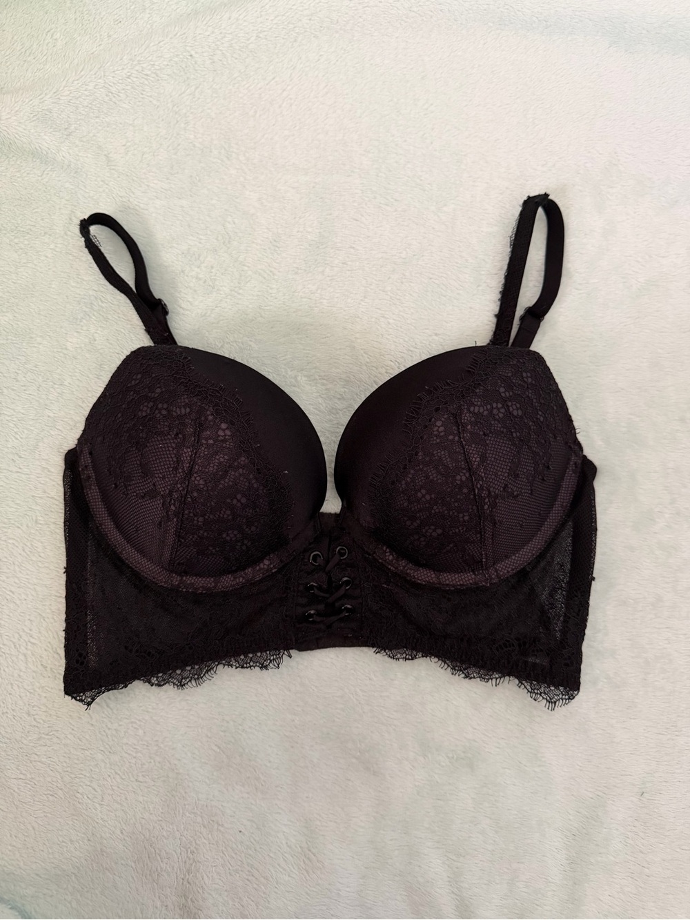 Victoria's Secret Black Lace Push-Up Bra with Lace-Up Front